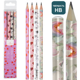 Набор чернографитных карандашей деревянные LOREX V-TYPE HARMONY 4 шт НВ заточенные, трехгранные,