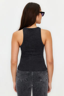 Antrasit Soluk Efektli Vucuda Oturan Halter Yaka Fitilli Pamuklu Esnek Orme Atlet TWOSS24AL00002