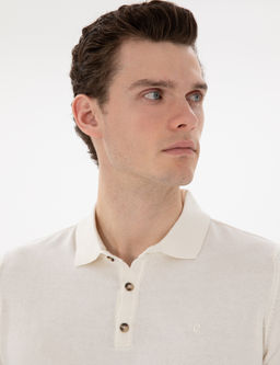 Ekru Slim Fit D__meli Polo Yaka Triko Ti__rt