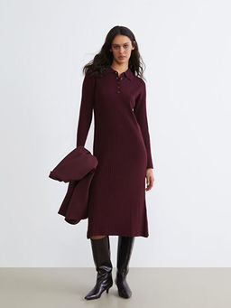 Polo Yaka Fitilli Triko Elbise