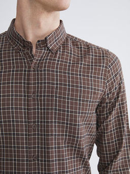 Regular Fit Uzun Kollu Ekose Gabardin Erkek G?mlek