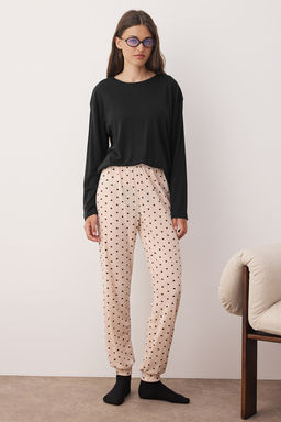 Siyah-Krem Kalpli Yumusak Tuse K?sl?k Orme Pijama Tak?m? THMAW26PT00020 - Trendyolmilla фото 8