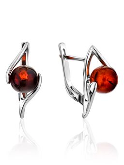 Небольшие оригинальные серьги с коньячным янтарём Альдебаран