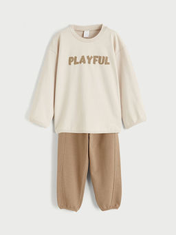 Yaz? Bask?l? Erkek Bebek Sweatshirt ve E?ofman Alt?