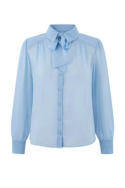 Mavi Vatka ve Fular Detayl? Transparan S?k Dokuma Gomlek TWOSS26GO00067