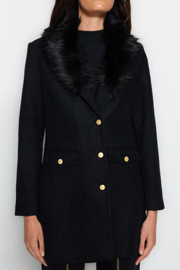 Trendyolmilla Siyah Premium Kurk Yaka Detayl? Gold Dugmeli Kase Kaban TWOAW24KB00100  фото 3