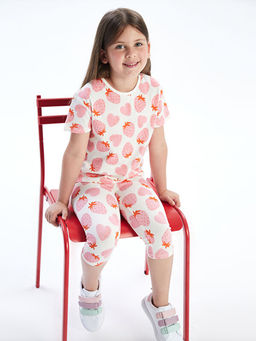 Bisiklet Yaka Bask?l? K?z ?ocuk Ti??rt