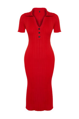 TRENDYOLMILLA Lacivert Maxi Triko Polo Yaka Elbise TWOSS24EL00282 фото 17