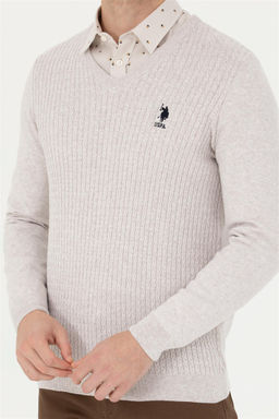 Свитер мужской U.S. Polo Assn каменный меланж хлопок  фото 6