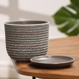 Горшок для цветов Лоза, 800 мл, d=12 см, h=10 см, керамика, с поддоном, цвет зелёно-серый бук - Simaland фото 2