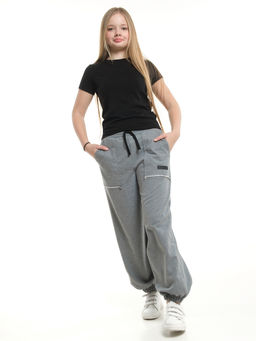 Брюки для девочки с карманами 22-0066 темно-серый меланж - Mini maxi фото 5