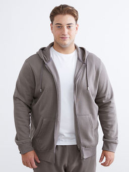 B?y?k Beden Kap??onlu Erkek Kal?n Fermuarl? Sweatshirt