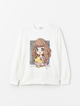 Bisiklet Yaka Bask?l? ?ift Y?nl? Payetli Uzun Kollu K?z ?ocuk Sweatshirt - Waikiki фото 3