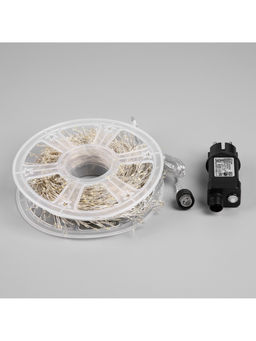 Гирлянда «Мишура» 50 м роса, IP44, серебристая нить, 1500 LED, 8 режимов, свечение тёплое белое, 36 В