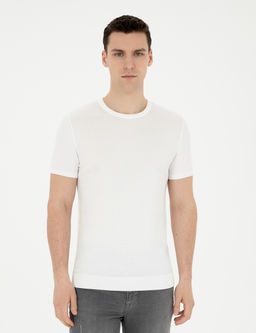 Beyaz Slim Fit Bisiklet Yaka Triko Ti__rt