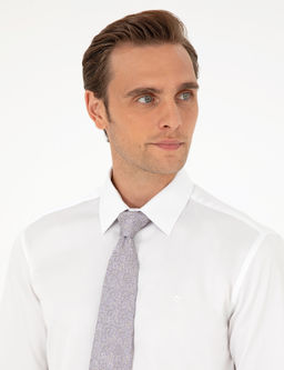 Beyaz %100 Pamuk Parlak Saten Slim Fit Uzun Kollu Basic G_mlek