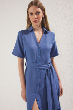 TRENDYOLMILLA Gul Kurusu Kusakl? Duz Midi Dokuma Elbise TWOSS25EL00285