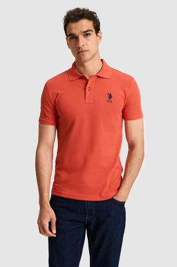 Erkek Slim Fit Polo Yaka Kiremit Basic Ti__rt