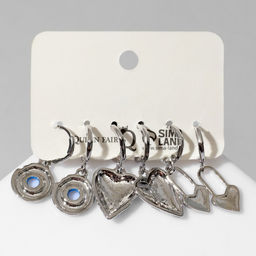 Набор серьги 3 пары Тинейдж сердечки, пончики, цвет синий в золоте - Queen fair фото 2