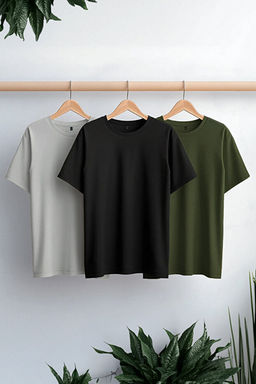 Unisex Siyah-Haki-Gri 3l_ Paket Slim/Dar Kesim Basic %100 Pamuk Tok Kuma_ T-shirt TMNSS19BO0007