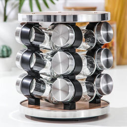 Набор для специй из стекла на подставке «Хай-тек», 19×19×21.5 см, ёмкость, 90 мл, 4×9.5 см, 12 шт.