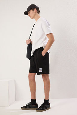 Siyah Regular/Normal Kesim London Etiketli Dokulu Pike _ort & Bermuda TMNSS25SR00030