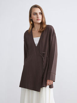 Kruvaze Yaka Dokulu Y?rtma?l? Kad?n Kimono