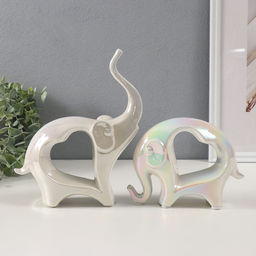 Набор фигурок керамика Слоники с сердечком, перламутр, 2 шт., h=12 см; 6?17?22 см