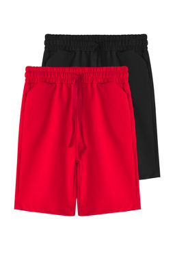 Siyah-K?rm?z? 2li Erkek Cocuk Pamuklu Basic Orme Sort & Bermuda TKDSS25SR00003