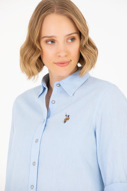 Женская голубая рубашка с длинным рукавом Basic - U.s. polo assn фото 3