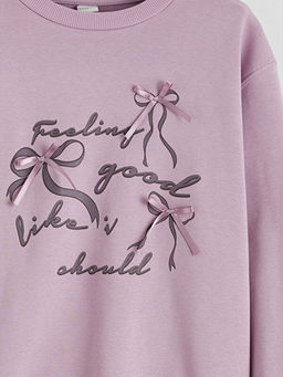 Bisiklet Yaka Fiyonk Detayl? K?z ?ocuk Kal?n Sweatshirt