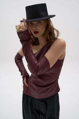 Кожаный топ с рукавами Рикси (бордовый)