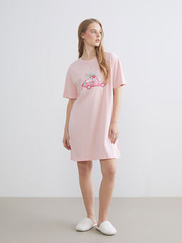 Bisiklet Yaka Bask?l? Kad?n Gecelik