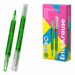 АКЦИЯ Цена за 12 шт. Двухсторонний текстмаркер ErichKrause Visioline V-16 Brush Neon, цвет чернил желтый (в коробке по 12 шт.)  фото 6