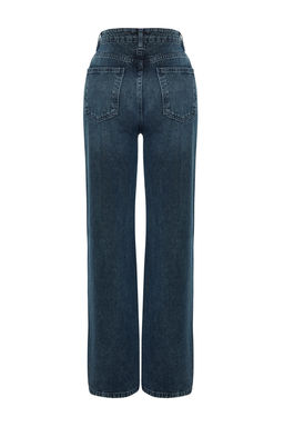 TRENDYOLMILLA Koyu Mavi Soluk Efekt Vintage Yuksek Bel Wide Leg Jeans TWOSS24JE00080 фото 8