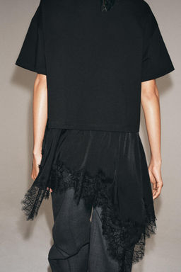 CAMISETA COMBINADA ENCAJE / Negro - Zara фото 3