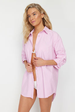 TRENDYOLMILLA Mavi Cizgili Dokuma Plaj Gomlegi TBESS22GO0664  фото 27