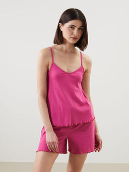 U Yaka Kendinden Desenli Ask?l? Kad?n ?ortlu Pijama Tak?m?