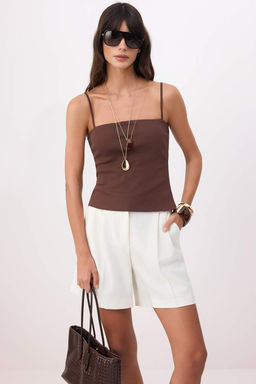 Kahverengi Fitted/Vucuda Oturan Straplez Ince Ask?l? Kolsuz Pamuk Ribana Orme Atlet TWOSS26AL00033 - Trendyolmilla фото 2