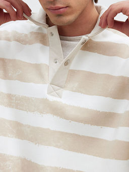 Polo Yaka ?izgili Erkek Sweatshirt