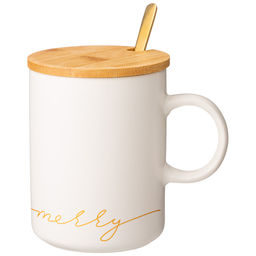 КРУЖКА БЕЛАЯ 380 МЛ С КРЫШКОЙ И ЛОЖКОЙ В ПОДАРОЧНОЙ УПАКОВКЕ