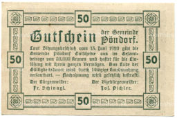 50 геллеров 1920 года Австрия Пёндорф (нотгельд)