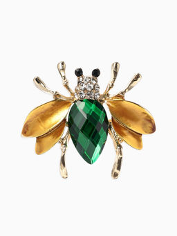 Брошь «Жук» с крыльями, кристалл, цвет жёлто-зелёный в золоте