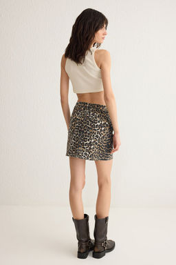 TRENDYOLMILLA Cok Renkli Animal Leopar Desenli Kahverengi Mini Denim Etek TWOSS25ET00044  фото 5