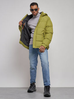 Куртка спортивная болоньевая мужская зимняя с капюшоном зеленого цвета 3111Z - Wonderrman фото 14