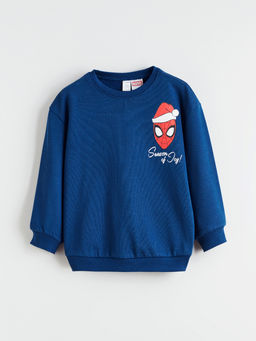 Bisiklet Yaka Spider-Man Bask?l? Erkek ?ocuk Sweatshirt