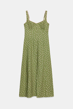 VESTIDO MIDI LUNARES CON LINO / Multicolor