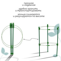 Цена за 2 шт. Кустодержатель, d=18 см, h=30 см, 2 кольца, металл, зелёный, Greengo