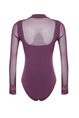 TRENDYOLMILLA Siyah Slim Tul Detayl? Uzun Kollu Dik Yaka Alttan C?tc?tl?Esnek Orme Body TWOAW24BD00049  фото 8
