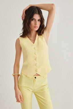 Sar? Fitted Dugmeli Crop Dokuma Yelek TWOSS21YE0009